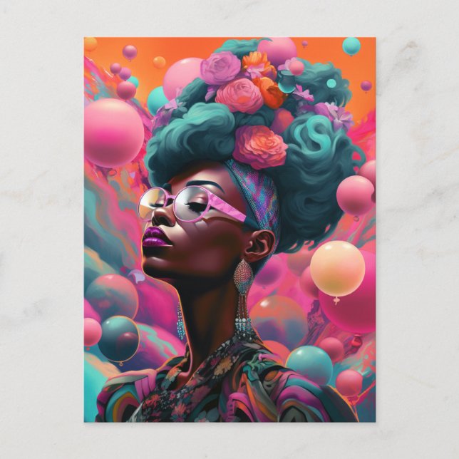 Black Woman Surreal Modern Pop Fantasy Art Postcard (Front)