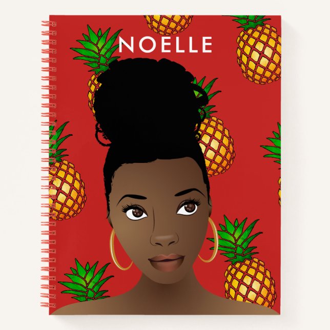 Black Woman, Sweet Pineapples, Red Notebook (Front)