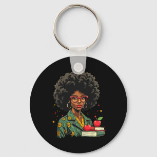 Black Woman Teacher Afro Retro Black History Month Key Ring