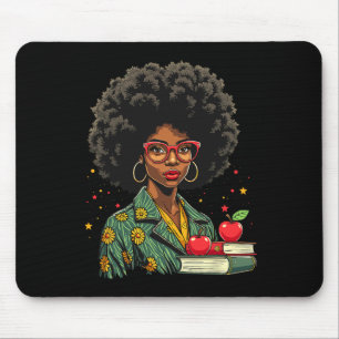 Black Woman Teacher Afro Retro Black History Month Mouse Pad