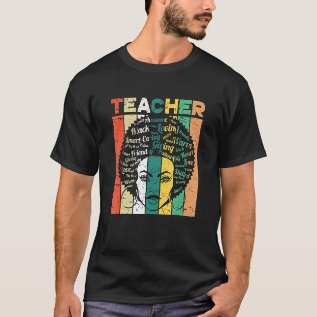 Black Woman Teacher Afro Retro Black History Month T-Shirt (Front)