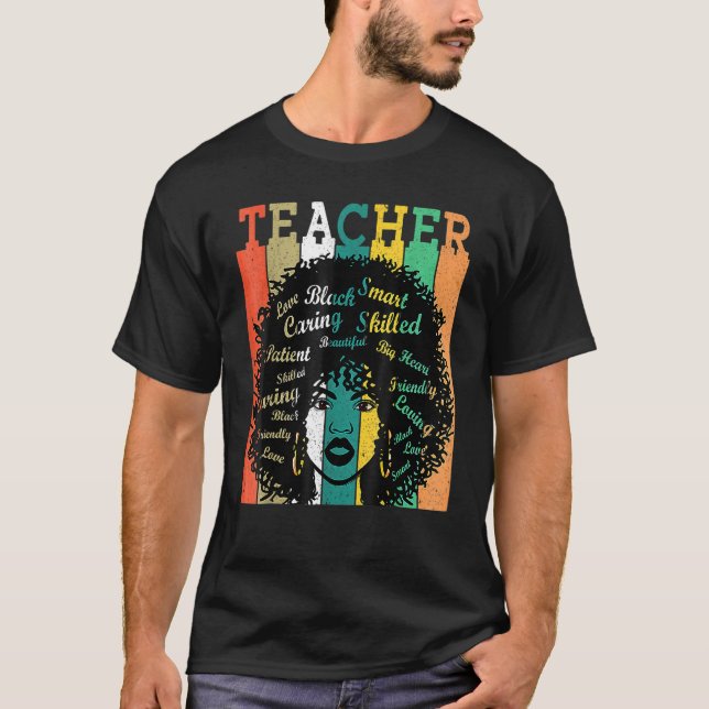 Black Woman Teacher Afro Retro Matching Black Hist T-Shirt (Front)