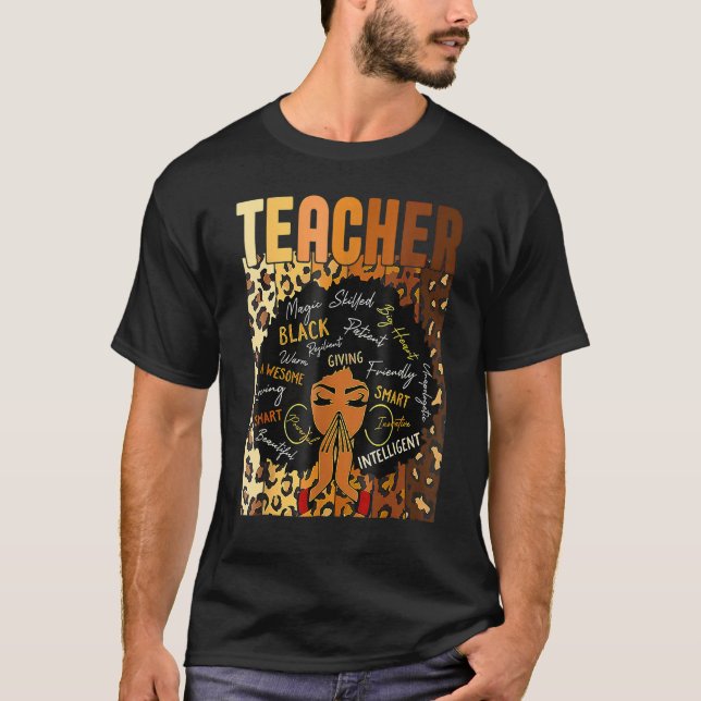 Black Woman Teacher Afro Retro Matching Black Hist T-Shirt (Front)