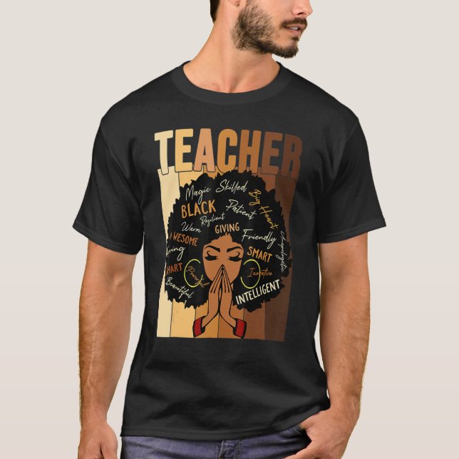Black Woman Teacher Afro Shirt Black History Month (Front)