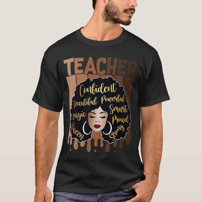 Black Woman Teacher Afro Smart African American Lo T-Shirt (Front)