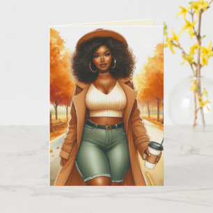 Black Woman Thanksgiving Fall Greeting Card