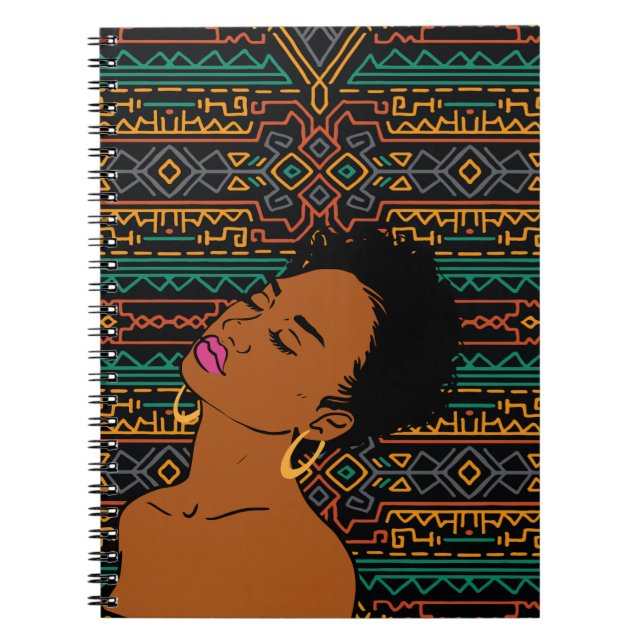 Black Woman Tribal Pattern Notebook (Front)