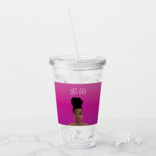 Black Woman w/Gold Shades & High Bun, Hot Pink Acrylic Tumbler