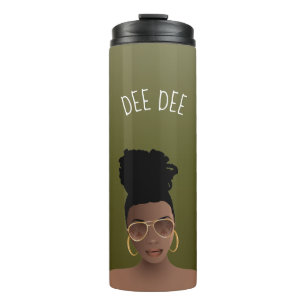 Black Woman w/Gold Shades & High Bun, Olive Green Thermal Tumbler