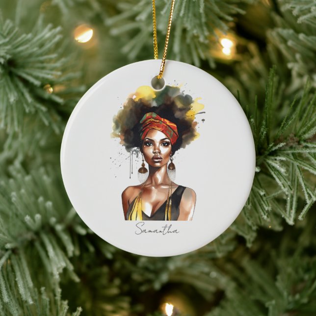 Black Woman Wearing Ethnic Headwrap Ceramic Tree Decoration (Tree)
