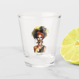 Black Woman Wearing Ethnic Headwrap Shot Glass