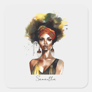 Black Woman Wearing Ethnic Headwrap Square Sticker
