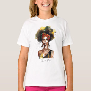 Black Woman Wearing Ethnic Headwrap T-Shirt