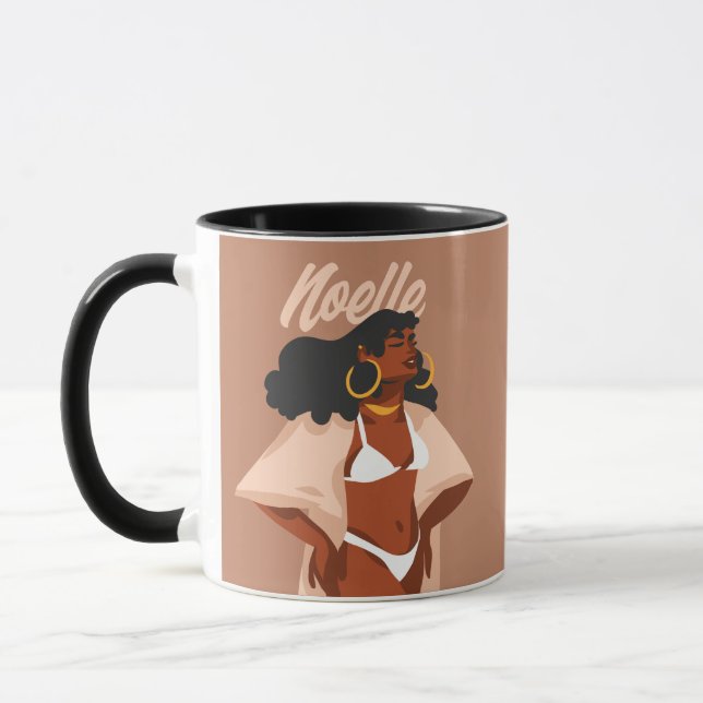 Black Woman, White Bikini, Beach Ready Mug (Left)