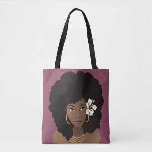 Black Woman with a Flower in her Hair, Purple Tote Bag