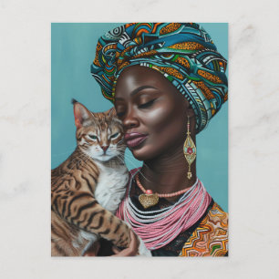 Black Woman With Cat Postcard