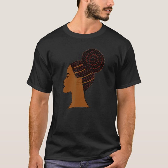 Black Woman With Cornrows and Braided Bun T-Shirt (Front)