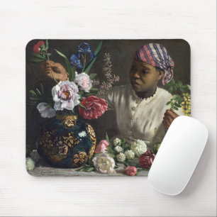 Black Woman with Peonies Frédéric Bazille Mouse Pad