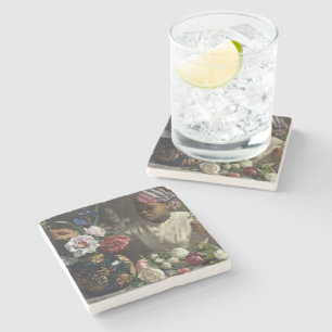 Black Woman with Peonies Frédéric Bazille Stone Coaster