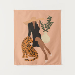 Black woman with tiger tapestry