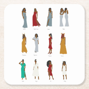 Black Woman Zodiac Astrology Square Paper Coaster
