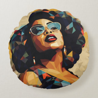 Black Womanhood: Cubist Artistry Round Cushion