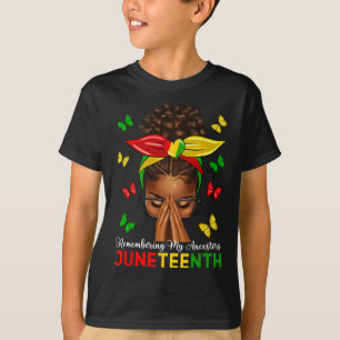 Black Women Afro Messy Bun Celebrate Juneteenth 18 T-Shirt