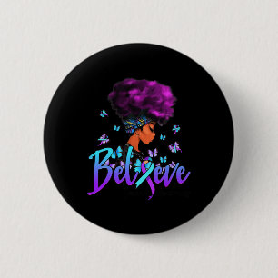 Black Women Believe Purple And Teal Ribbon Suicide 6 Cm Round Badge