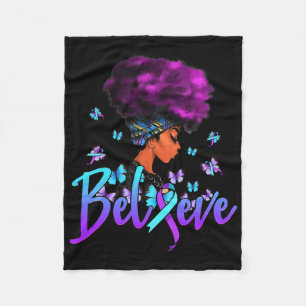 Black Women Believe Purple And Teal Ribbon Suicide Fleece Blanket