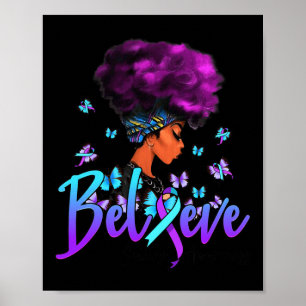 Black Women Believe Purple And Teal Ribbon Suicide Poster