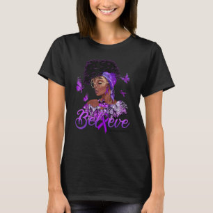 Black Women Believe Purple Ribbon Fibromyalgia Awa T-Shirt