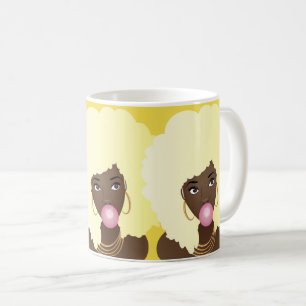 Black Women, Bubblegum, Blonde Afro Art, Yellow Coffee Mug