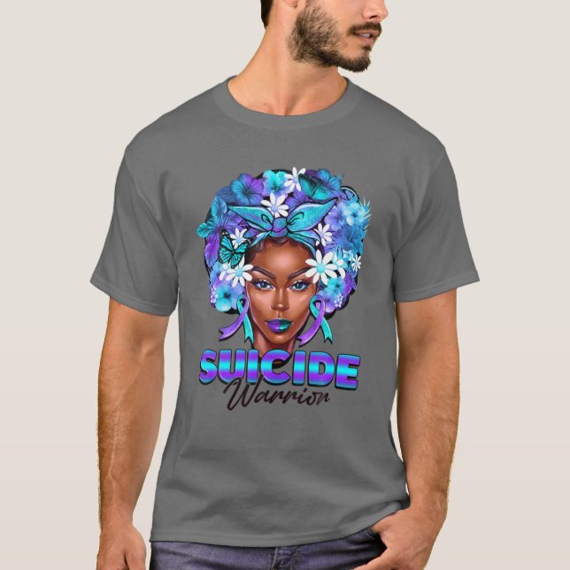 Black Women Flower Hair Teal T-Shirt (Front)