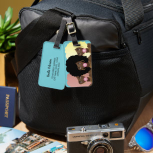 Black Women Friends, Bubblegum, Natural Hair, Blue Luggage Tag