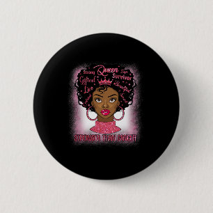 Black Women Queen Stronger Than Breast Cancer Pink 6 Cm Round Badge