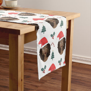 Black Women, Red Santa Hat, Christmas Pattern Medium Table Runner