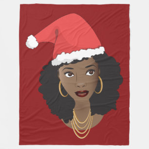 Black Women, Red Santa Hat, Christmas, Red Fleece Blanket