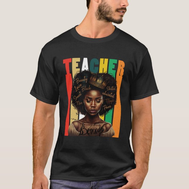Black Women Teacher Afro Retro Black History Month T-Shirt (Front)