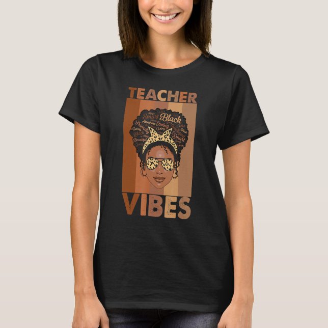 Black Women Teacher Afro Retro Black History Month T-Shirt (Front)