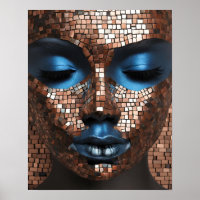 Black Womens Blue Copper Mosaic Face Wall Art