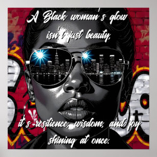 Black Women's Quote City Skyline in Sunglasses Poster