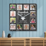 Black Wood 12 Photo Collage Grandkids Quote Square Wall Clock<br><div class="desc">A rustic wood photo collage clock with a beautiful quote "Grandkids bring joy to everyday". Personalise with 12 family photos and names to make it a memorable keepsake gift for grandparents.</div>