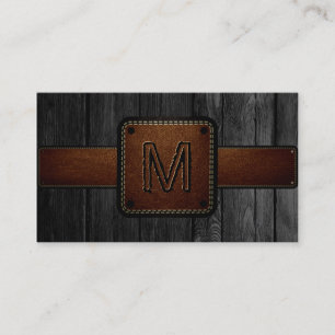 Black Wood Brown Leather Look Monogram Business Card