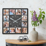 Black Wood Custom Photo Collage Elegant<br><div class="desc">Easily create your own personalized black wooden plank elegant style wall clock with your custom photos. For best results,  crop the images to square - with the focus point in the center - before uploading.</div>