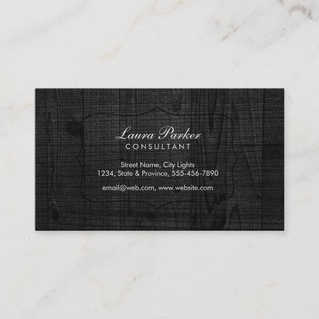 Black Wood Elegant Subtle Vintage Business Card (Front)