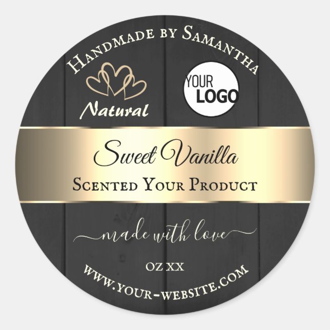 Black Wood Grain Gold Decor Product Labels Logo  (Front)