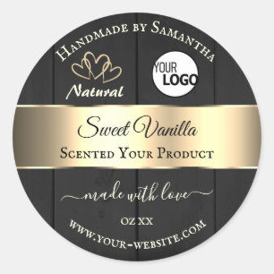 Black Wood Grain Gold Decor Product Labels Logo