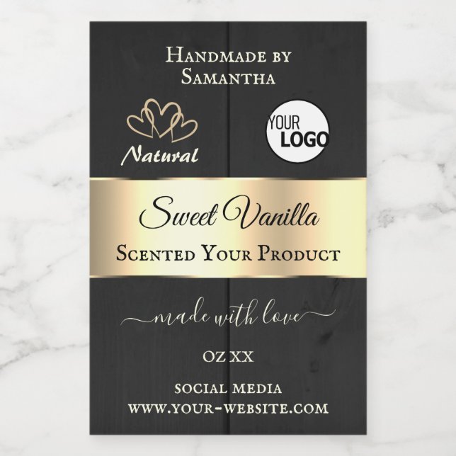 Black Wood Grain Gold Decor Product Labels Logo  (Single Label)