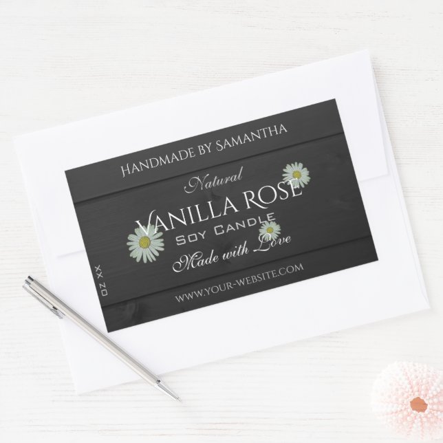 Black Wood Grain Product Packaging Labels Daisies (Envelope)