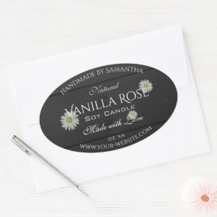 Black Wood Grain Product Packaging Labels Daisies